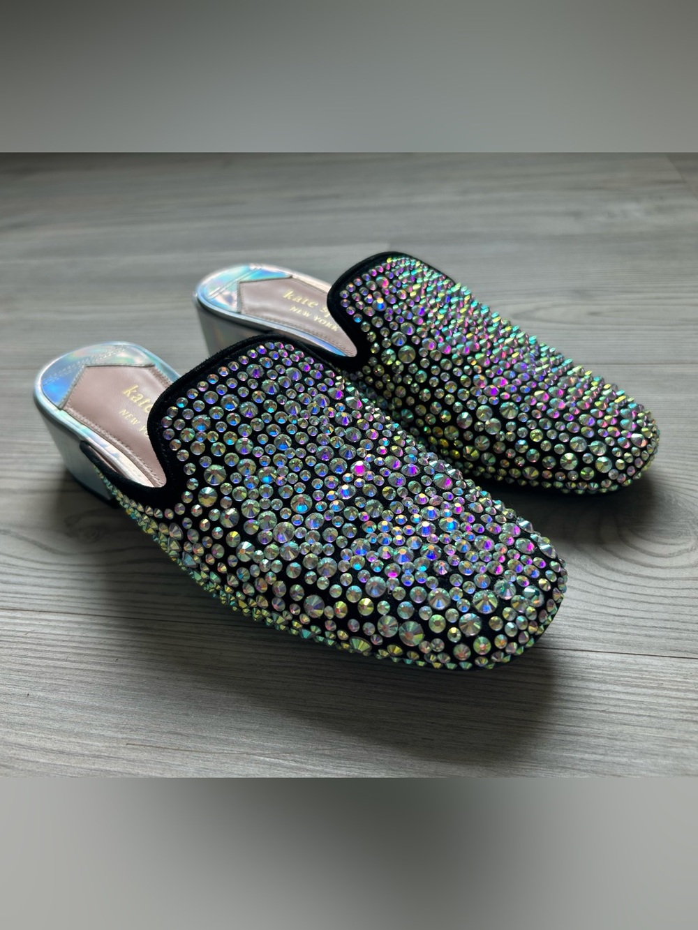 kate spade Black Iridescent Crystal Slip-On Mules